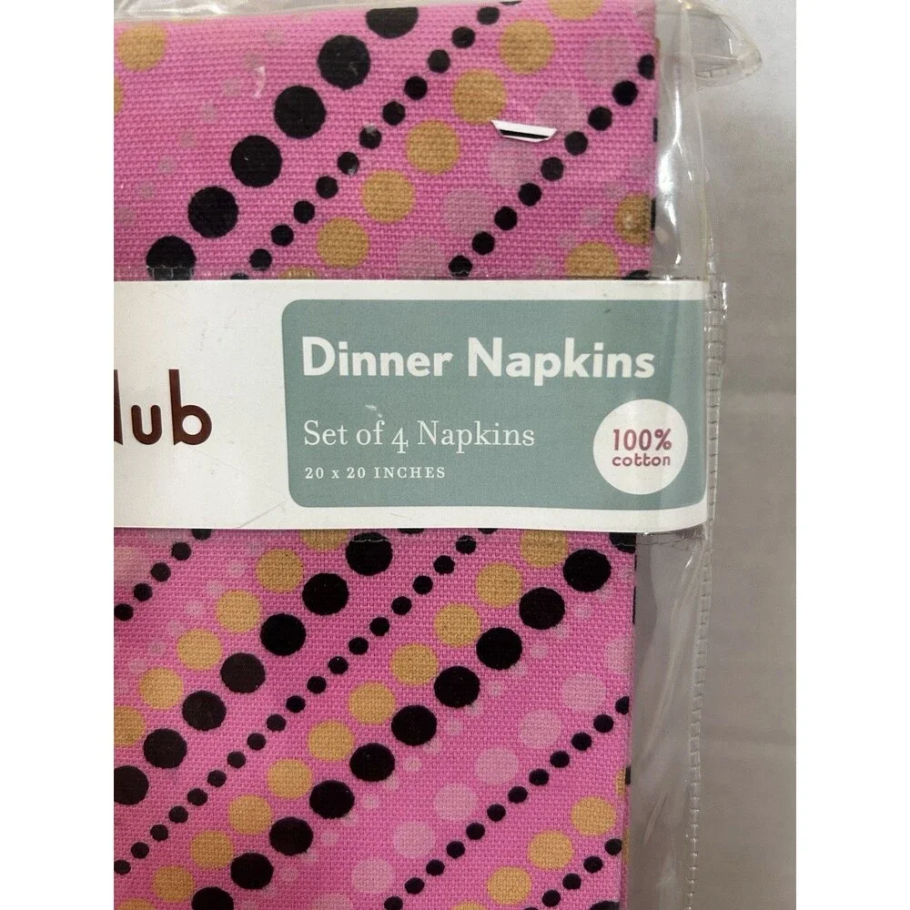 Rub-A-Dub-Dub Pink Polka Dot Cotton Dinner Napkins Set of 4 20x20 NIP Home